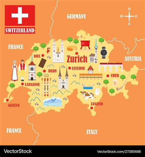 Tourist map of Switzerland: tourist attractions and monuments of .